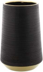 Tall, Wide, Round Matte Porcelain Vase with Metallic Rim and Ridged Texture