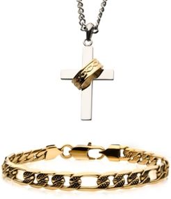 Cross Necklace and Figaro Chain Bracelet Set