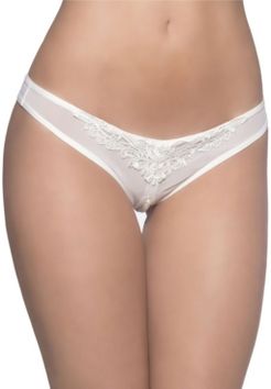 Crotchless Thong with Pearls and Venise Detail