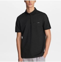 Stretch Viscose Blend Diamond Print Polo T-shirt with Logo