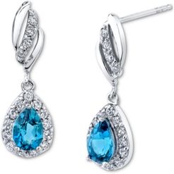 Blue Topaz (1 ct. t.w.) & Diamond (1/3 ct. t.w.) Teardrop Halo Drop Earrings in 14k White Gold