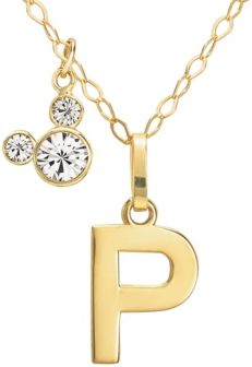 Mickey Mouse Initial Pendant 18" Necklace with Cubic Zirconia in 14k Yellow Gold
