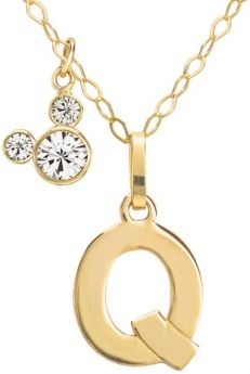 Mickey Mouse Initial Pendant 18" Necklace with Cubic Zirconia in 14k Yellow Gold