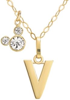 Mickey Mouse Initial Pendant 18" Necklace with Cubic Zirconia in 14k Yellow Gold