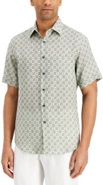 Regular-Fit Geo Floral-Print Linen Shirt, Created for Macy's