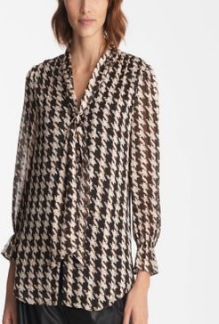 Karl Lagerfeld Parid Long Sleeve Herringbone Print Blouse