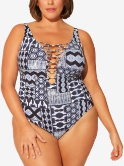 Plus Size Printed Strappy One-Piece Swimsuit Women's Swimsuit