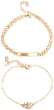 Gold-Tone 2-Pc. Set Pave Id Tag & Evil Eye Ankle Bracelets