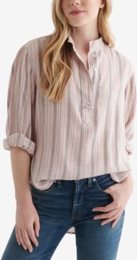 Striped Half-Button Blouse