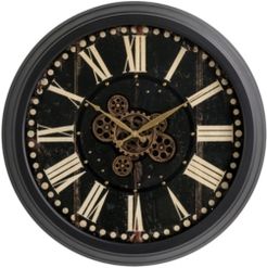 27.5"D Oversized Vintage Round Black Gear Clock With Tempered Glass