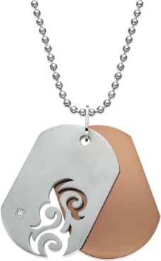 Diamond Accent Cutout Dog Tag Necklace in Stainless Steel