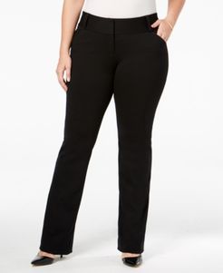 Plus Size Tummy-Control Faux-Leather Trim Trousers, Created for Macy's