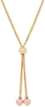 Two-Tone Heart Lariat Necklace in 14k Gold and Rose Gold