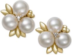 Cultured Freshwater Pearl (6mm) and Diamond Stud Earrings in 14k Gold, Created for Macy's