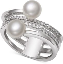 Cultured Freshwater Pearl (6mm) & Cubic Zirconia Coil Ring in Sterling Silver