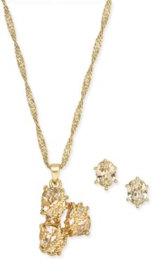 Gold Plate Triple-Stone Wrap Pendant Necklace & Stud Earrings Set, 17" + 3" extender, Created for Macy's
