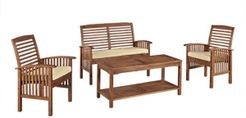 4-Piece Acacia Wood Outdoor Patio Conversation Set with Cushions - Dark Brown