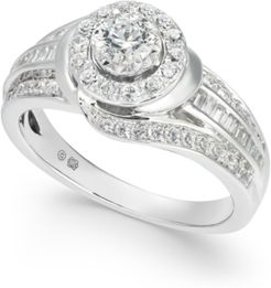 Diamond Swirl Halo Engagement Ring (3/4 ct. t.w.) in 14k White Gold