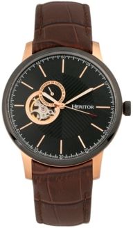 Automatic Landon Rose Gold & Brown Leather Watches 44mm