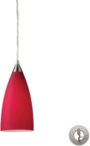 Vesta 1 Light Pendant in Satin Nickel and Cardinal Red Glass - Includes Adapter Kit