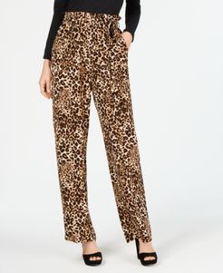 Petite Printed Paperbag-Waist Pants