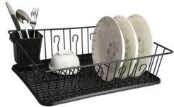 17.5" Black Dish Rack with 14 Plate Positioners and Detachable Utensil Holder