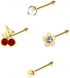 Bodifine 10K Gold Pearl and Crystal Nose Studs Set of 4