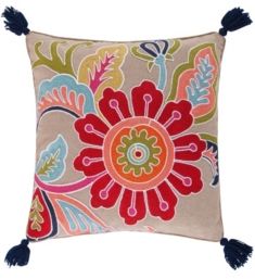 Home Jules Crewel Flower Tassel Pillow