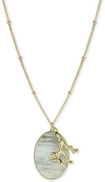 Mother-of-Pearl Disc & Coral-Inspired Charm Pendant Necklace in Gold-Plated Sterling Silver, 30" + 2" extender