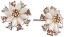 Gold-Tone White Flower Stud Earrings