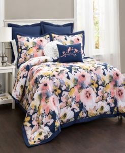 Floral Watercolor 7Pc Full/Queen Comforter Set Bedding
