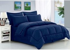 Wrinkle Resistant - Silky Soft Dobby Stripe Bed-in-a-Bag 8-Piece Comforter Set - Hypoallergenic - King/California King Bedding