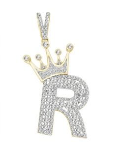 Diamond (3/8 ct.t.w.) Crowned Initial Pendant in 10k Yellow Gold