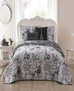 Amour Paris Themed 5pc Queen Reversible Quilt Set