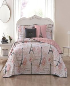 Amour Paris Themed 5pc Queen Reversible Quilt Set