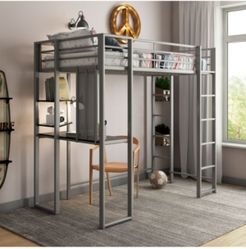 Alix Twin Metal Loft Bed with Desk