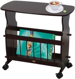 Uniquewise Wooden Magazine Rack Table, Accent End Side Table, with Rolling Casters