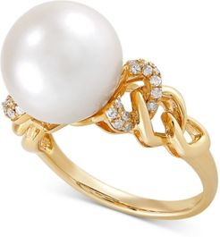 White Ming Pearl (12mm) & Diamond (1/6 ct. t.w.) Ring in 14k Gold