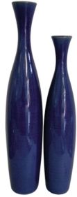 Cobalt Blue Glaze Ceramic Vases- Tall, Set of 2