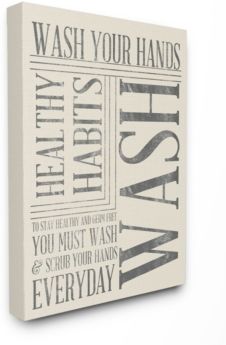 Home Decor Wash Your Hands Typography Bathroom Canvas Wall Art, 30" x 40"