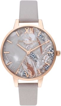 Abstract Floral Gray Lilac Leather Strap Watch 34mm