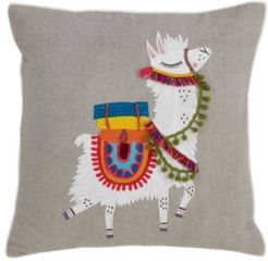 Embroidered Llama Design Throw Pillow, 18" x 18"