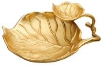 2 Tier Gold Relish Dish with Leaf Vein Design