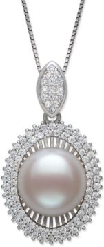 Cultured Freshwater Pearl (11-12 mm) and Cubic Zirconia Encrusted Pendant in Sterling Silver