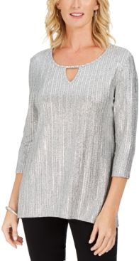 Metallic Ribbed Keyhole Top, Created for Macy's