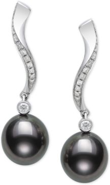 Cultured Tahitian Black Pearl (8mm) & Diamond (1/5 ct. t.w.) Drop Earrings in 14k White Gold