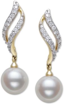 Cultured Freshwater Pearl (8mm) & Diamond (1/3 ct. t.w.) Drop Earrings in 14k Gold