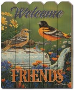 Welcome Friends by Kim Norlien, Printed Wall Art on a Wood Picket Fence, 16" x 20"