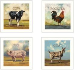 Farm Animals 4-Piece Vignette by Bonnie Mohr, White Frame, 14" x 14"