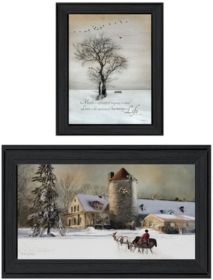 Winter Harmony Vignette Collection By Robin-Lee Vieira, Printed Wall Art, Ready to hang, Black Frame, 48" x 19"